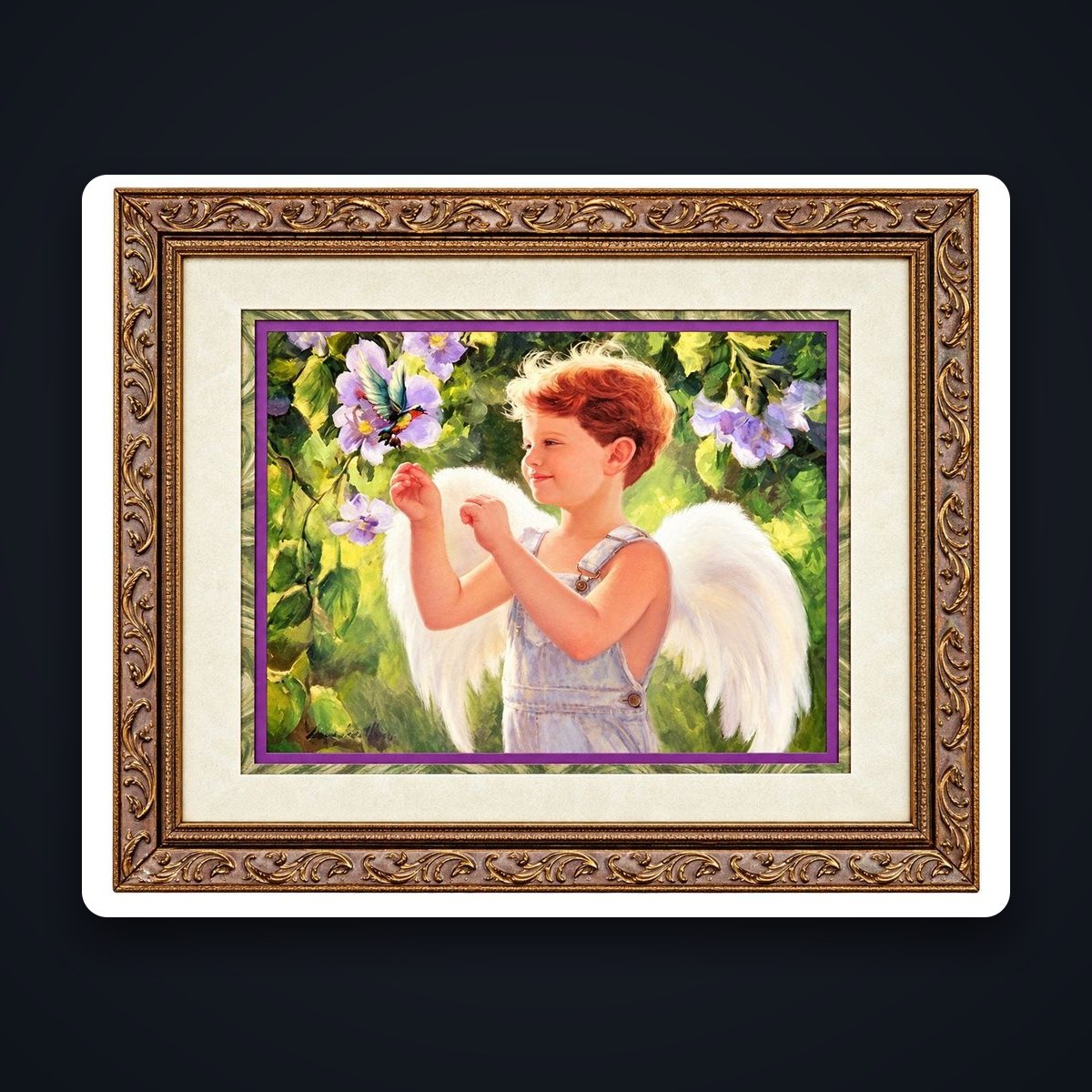 15" x 17" Home Interiors Boy Angel w/Humming Bird