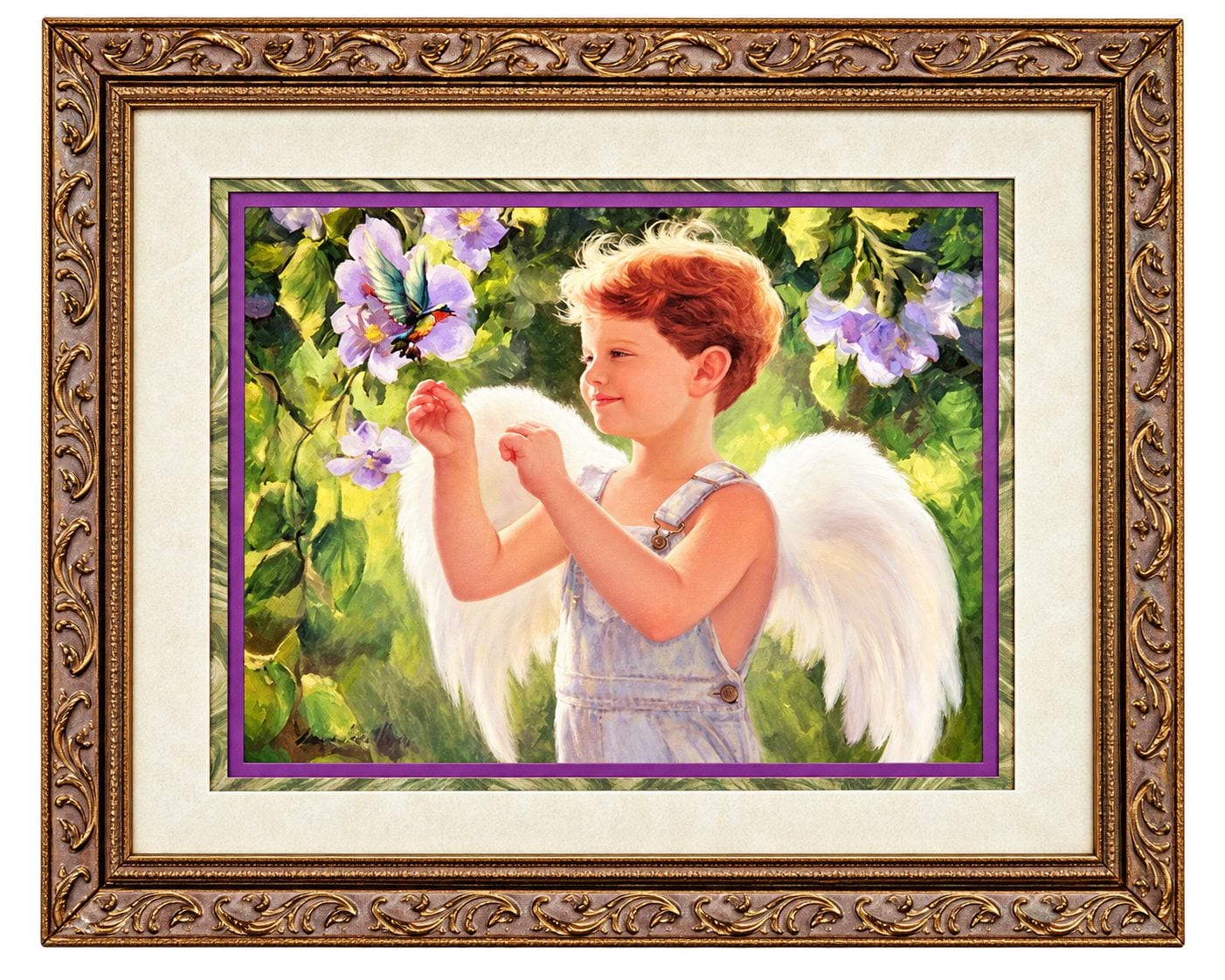 15" x 17" Home Interiors Boy Angel w/Humming Bird photo